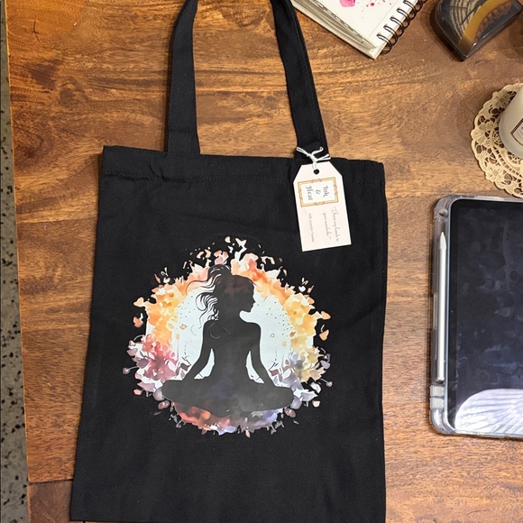 Handbags - Black Tote Bag with Artistic Design